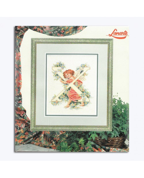 Lettre X avec un chérubin. Broderie au point de croix. Lanarte 33995 Lettre X avec un chérubin. Broderie au point de croix. Lanarte 33995