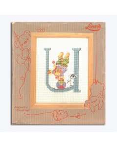 Letter U in blue and teddy bear. Cross stitch kit. Lanarte 34254