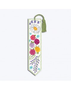 Bookmark with printed design to embroider on white linen. Flowers. 4727