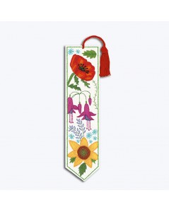Bookmark Poppies. Traditional embroidery. Motif: poppies, fuchsia, sunflower, lavender. Le Bonheur des Dames 4726