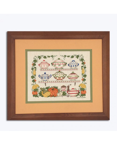 Tureens. Cross-stitch embroidery on cotton Aïda fabric. Created by Cécile Vessière. Le Bonheur des Dames. Item: 1026 Tureens. Cross-stitch embroidery on cotton Aïda fabric. Created by Cécile Vessière. Le Bonheur des Dames. Item: 1026
