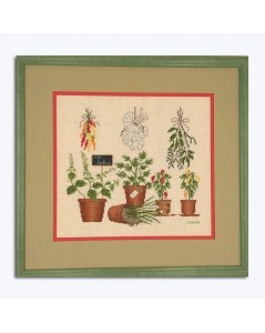 Spices. Herbs. Embroidered picture on even-weave linen. Le Bonheur des Dames 1084