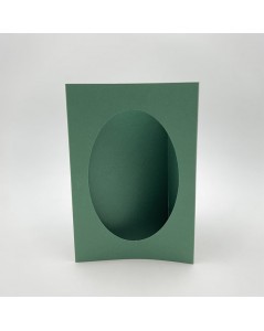 5 cards with envelopes - three flaps, middle flap with aperture, oval opening, green carton. CPPO11