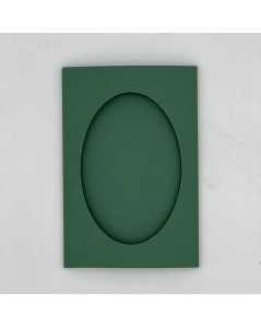 5 cards with envelopes - three flaps, middle flap with aperture, oval opening, green carton. CPPO11