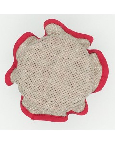 Capuchon de pot de confiture en Aïda de lin avec bord rouge. PCAL3