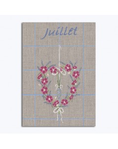 Embroidery kit. Tea-towel July. Motif heart of pink poppies. Le Bonheur des Dames TL07