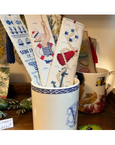 Bookmarks embroidered in cross stitch: marine, seaman and fish, buoys. Le Bonheur des Dames