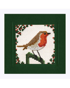 Carte de vœux à broder au point de croix. Rouge-gorge. Textile Heritage. Kit broderie 349623