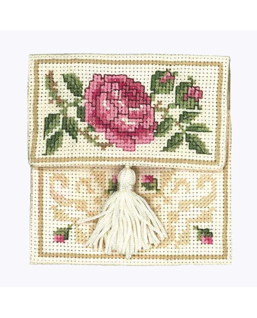 Porte-monnaie brodé au point de croix. Kit broderie. Roses. Textile Heritage Collection