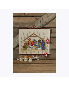 Baby Jesus in the manger, Mary and Joseph. Cross stitch kit, counted stitch. Permin of Copenhagen 348281