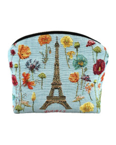 Blue case with the Eiffel Tower and vibrant flowers. Jacquard pattern. Art de Lys TR5597T