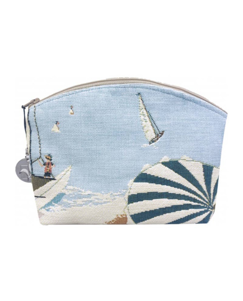 Trousse bord de mer fond blanc. Motif: plage, mer, voilier. Jacquard. Art de Lys TR5995T Trousse bord de mer fond blanc. Motif: plage, mer, voilier. Jacquard. Art de Lys TR5995T