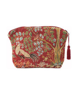Trousse Arbre et oiseaux sur fond rouge. Motif stylisé médiéval, arbre, faisant. Jacquard. Art de Lys TR8691R