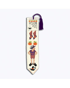 A bookmark stitched by counted cross stitch. Witch and her accessories. Le Bonheur des Dames 4531