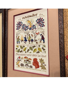 November. Pattern embroidered in cross stitch, petit point, etc. Created by Cécile Vessière. Le Bonheur des Dames 1148