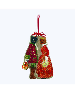 Suspension décorative brodée au point de croix. Couple de chats Noël. Kit broderie 2674. Le Bonheur des Dames