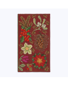 Spectacle case Christmas Flowers embroidered on dark red linen. Counted cross stitch kit. Le Bonheur des Dames 3243