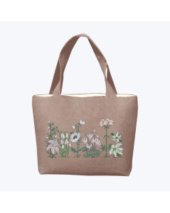 Bag embroidered in cross stitch. Pattern: white flowers. Embroidery kit. Le Bonheur des Dames 8018