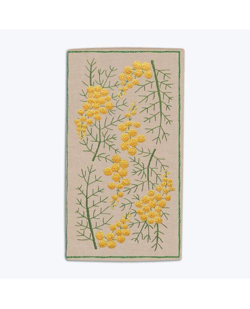 Étui à lunettes en lin avec la broderie. Motif: fleurs de mimosas. Kit broderie traditionnelle. Le Bonheur des Dames 3012