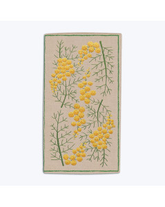 Mimosas. Glasses case embroidered with traditional embroidery stitches on natural linen. Le Bonheur des Dames 3012