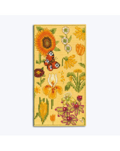 Spectacle case Yellow Flowers embroidered on yellow linen. Counted cross stitch kit. Le Bonheur des Dames 3245