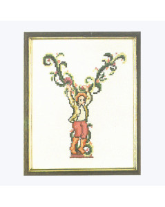 Letter Y. Ancient style. Counted cross stitch embroidery. Lanarte 33374