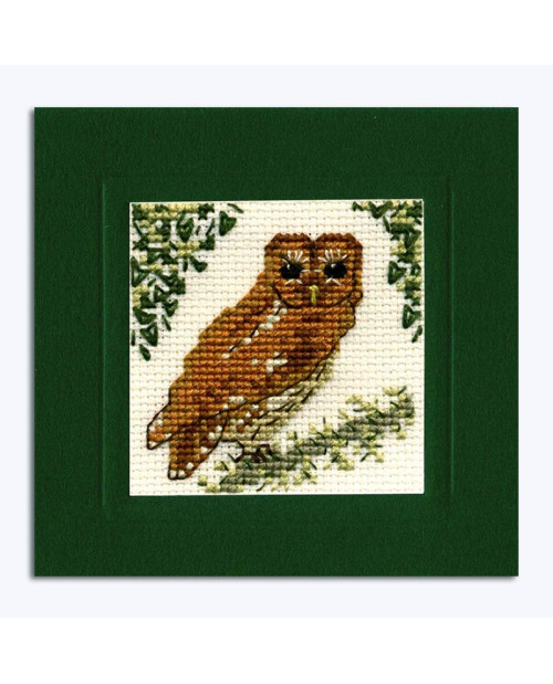 Tawny owl - counted cross stitch motif to stitch on a greeting card. Textile Heritage Collection. 208302
