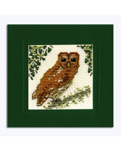 Tawny owl - counted cross stitch motif to stitch on a greeting card. Textile Heritage Collection. 208302