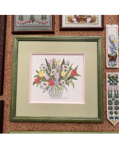 A bunch of tulips. Counted cross stitch embroidery in a frame. Le Bonheur des Dames 1048