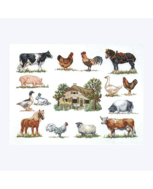 Tableau brodé au point de croix. Animaux de la ferme. Permin of Copenhagen 706420 Tableau brodé au point de croix. Animaux de la ferme. Permin of Copenhagen 706420