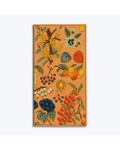 Spectacle Case made of orange linen with counted stitch embroidery - Autumn Flowers - berries. Le Bonheur des Dames 3247