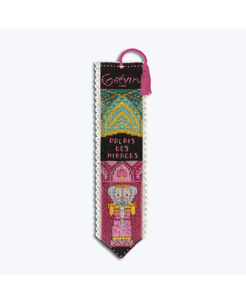Embroidered bookmark on Aïda fabric 7 pts/cm. Motif: Palace of Mirages in Grevin Museum. Le Bonheur des Dames 4594 Embroidered bookmark on Aïda fabric 7 pts/cm. Motif: Palace of Mirages in Grevin Museum. Le Bonheur des Dames 4594