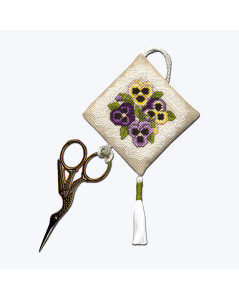 Scissor keep Victorian Pansies. Counted cross stitch embroidery kit. Textile Heritage Collection 471393