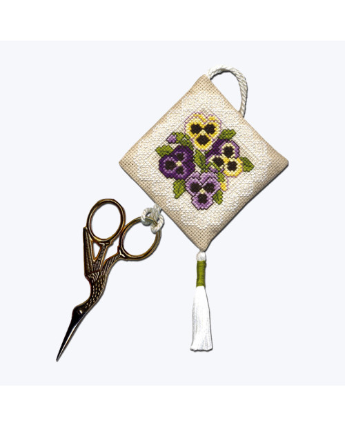 Scissor keep Victorian Pansies. Counted cross stitch embroidery kit. Textile Heritage Collection 471393