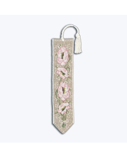 Bookmark with pink anemone flowers. Counted cross stitch kit. Le Bonheur des Dames 4557