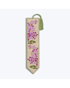 Marque-page imprimé à broder façon traditionnelle. Motif fleurs mauves, lilas. Le Bonheur des Dames. 4729