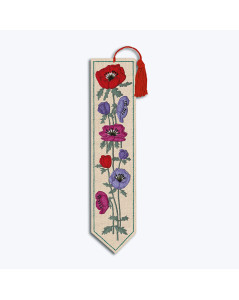 Printed bookmark to stitch with traditional embroidery stitches. Motive - red, blue, pink anemones. Le Bonheur des Dames 4728