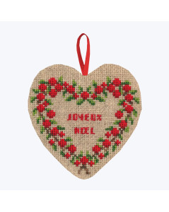 Counted cross stitch embroidery. Heart of red berries, Christmas motif. Le Bonheur des Dames 2716