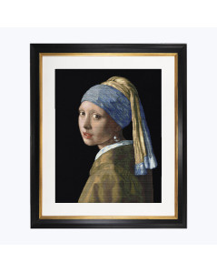Tableau brodé au point de croix, point compté. La jeune fille à la perle. Thea Gouverneur d'après Johannes Vermeer. 582.05