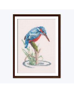 Picture embroidered in counted cross stitch. Kingfisher. Thea Gouverneur G0574