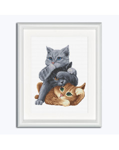 Trois chats de sagesse: tableau brodé au point de croix, point compté. Dutch Stitch Brothers DSB027
