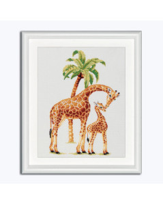 Tableau brodé au point de croix, point compté. Safari girafe. Dutch Stitch Brothers DSB003L