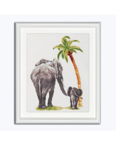 Éléphant safari. Deux éléphants. Tableau brodé. Dutch Stitch Brothers DSB005L