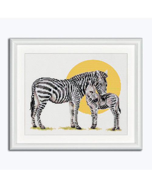 Picture stitched in counted cross stitch. Safari zebra. Dutch Stitch Brothers DSB006L