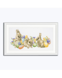 Easter Bunnies. Lapins de Pâques. Tableau brodé au point de croix. Lapins de Pâques, oeufs colorés. Dutch Stitch Brothers DSB020