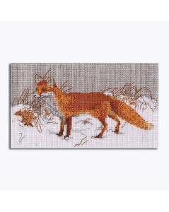 Picture embroidered in counted cross stitch. Fox on the snow. Thea Gouverneur G0573.