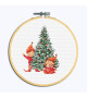Two elves and a Christmas tree. Embroidery framed in a wooden hoop. Dutch Stitch Brothers DSB043C