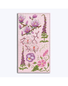 Étui à lunettes en lin rose avec broderie au point de croix - fleurs roses, blanches, fuchsia. Kit Le Bonheur des Dames 3248