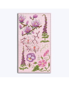 Spectacle Case made of pink linen with counted stitch embroidery - pink, white and fuchsia flowers. Le Bonheur des Dames 3248