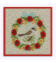 Embroidered picture. June wreath. Black-headed warbler, red poppies, blue ribbons. Le Bonheur des Dames 2693.